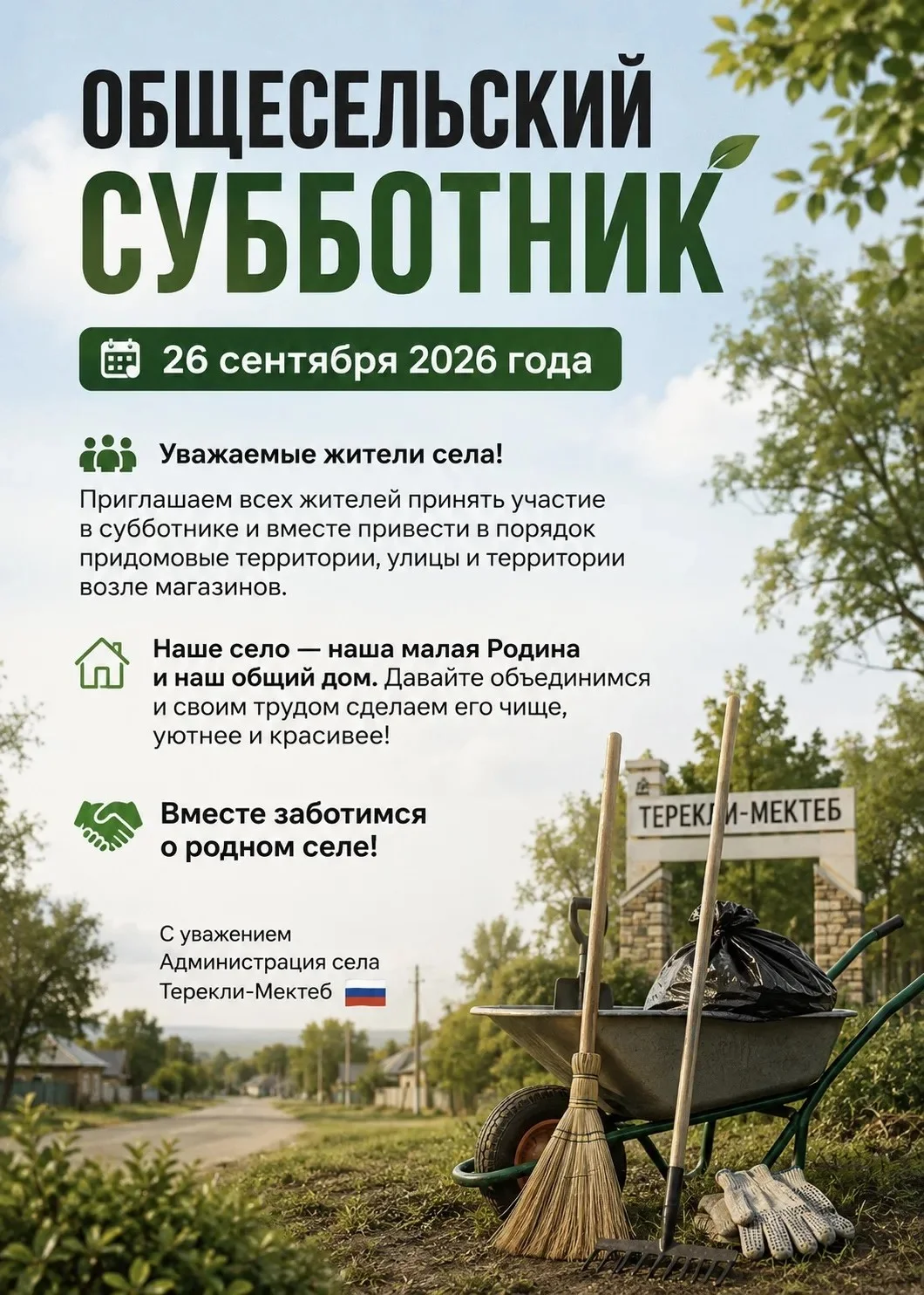 В селе Терекли-Мектеб Ногайского района провели общесельский субботник