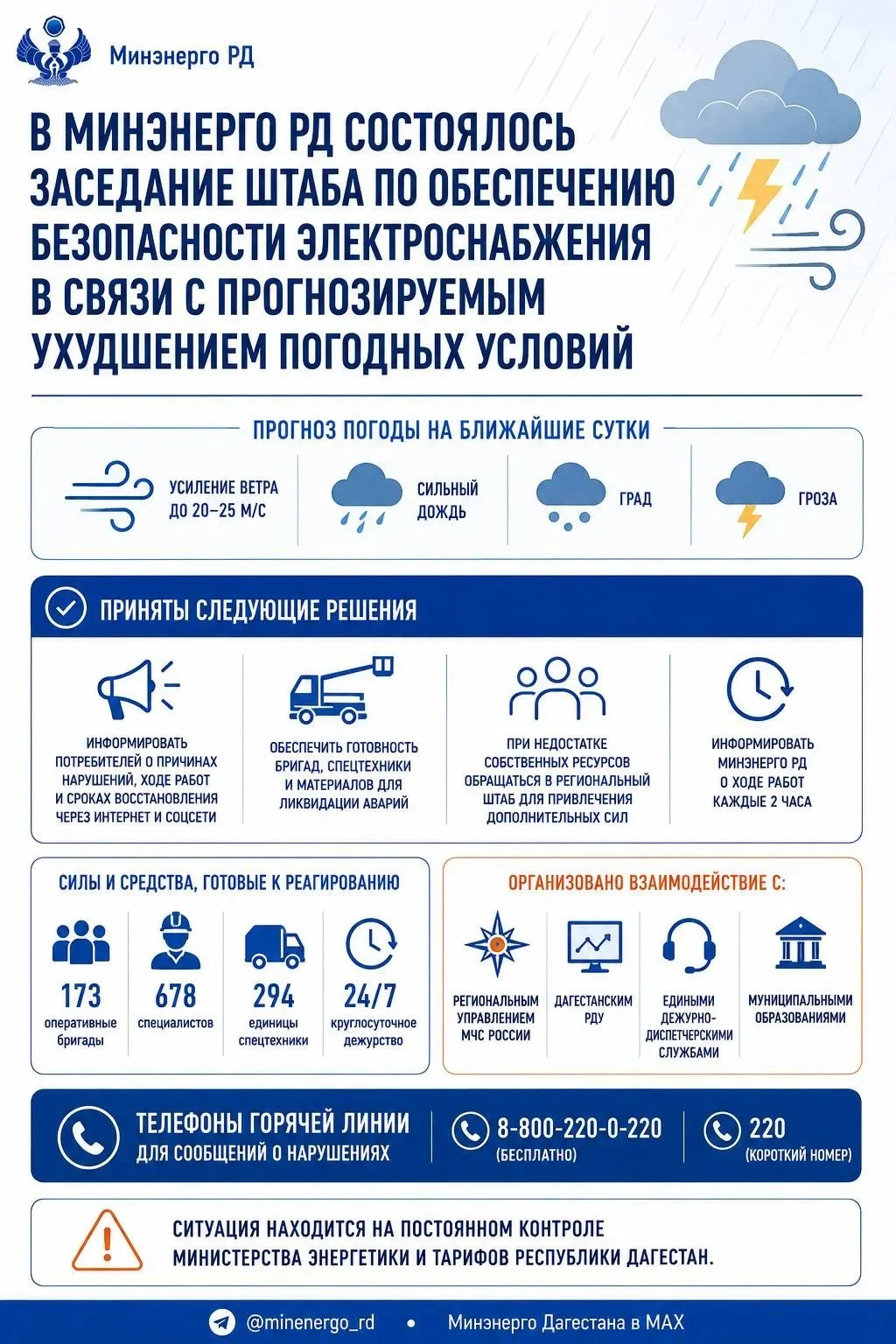 Минэнерго Дагестана повело совещание Оперштаба в связи с непогодой