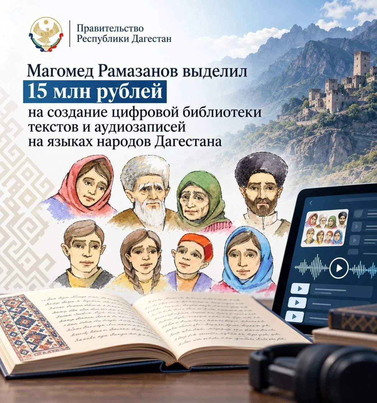 15 миллионов рублей на цифровую библиотеку: Магомед Рамазанов поручил сохранить языковое наследие Дагестана