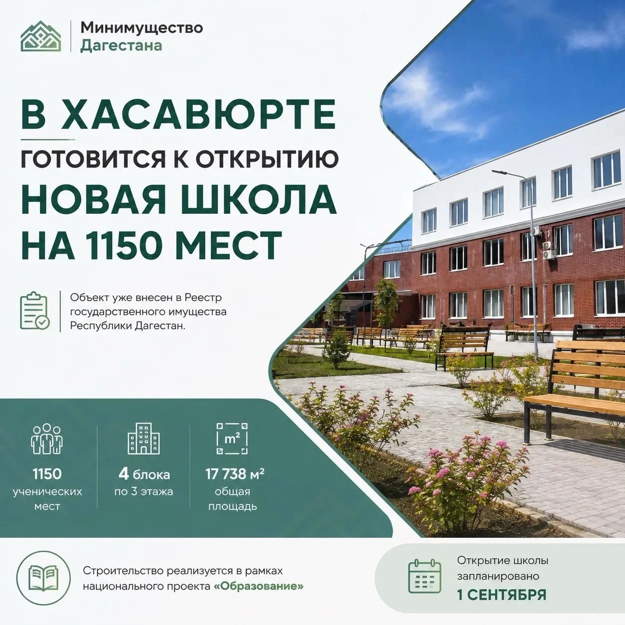 В Хасавюрте ведется подготовка к запуску новой школы на 1150 учеников
